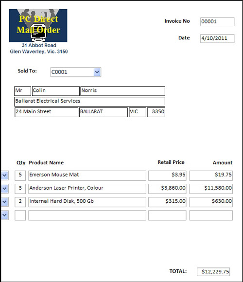 Microsoft Access 2010 formatting invoice systems