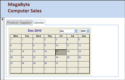 Microsoft Access 2010 form tabs, duplicate records, calendar control