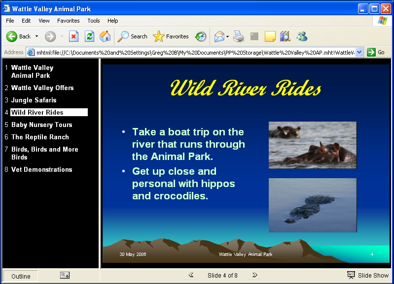 Microsoft PowerPoint 2003 publishing a web site