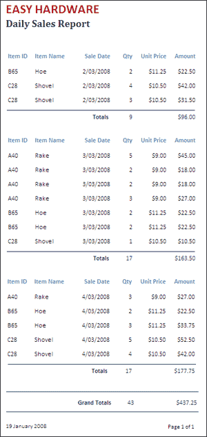 Microsoft Access 2010 report totals