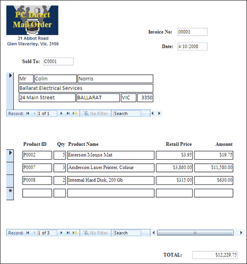 Microsoft Access 2007 invoice system