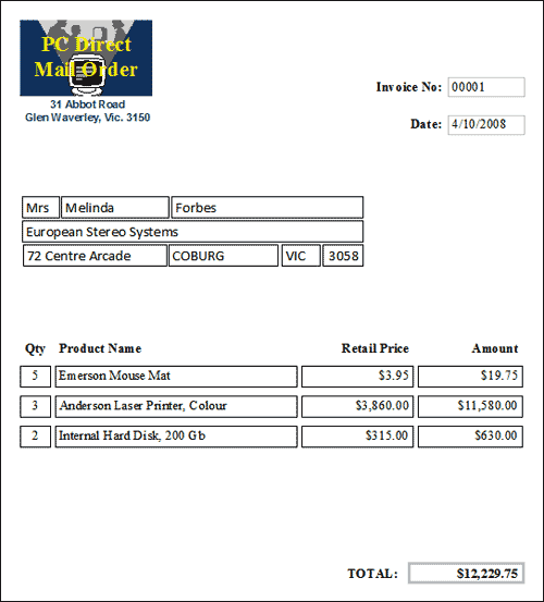 Microsoft Access 2007 formatting invoices